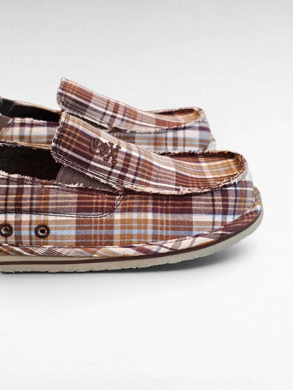 The Children's Place Brown and Beige Plaid Slip On Shoes Size 5